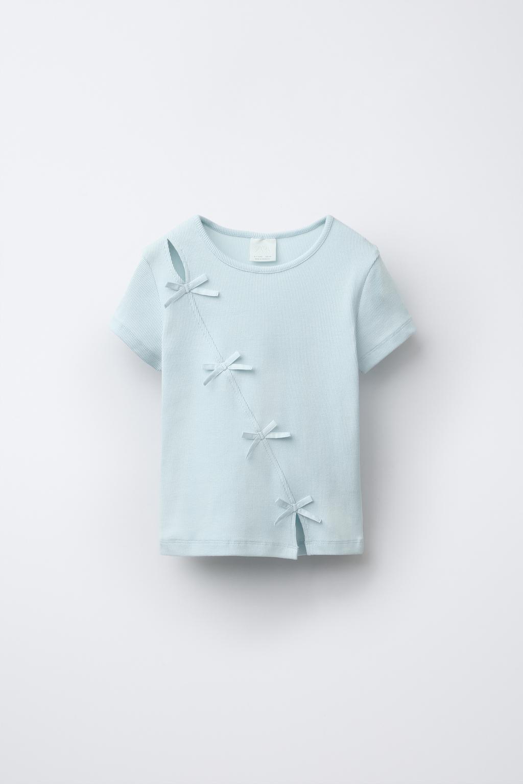 

Футболка в рубчик с бантиками ZARA, синий