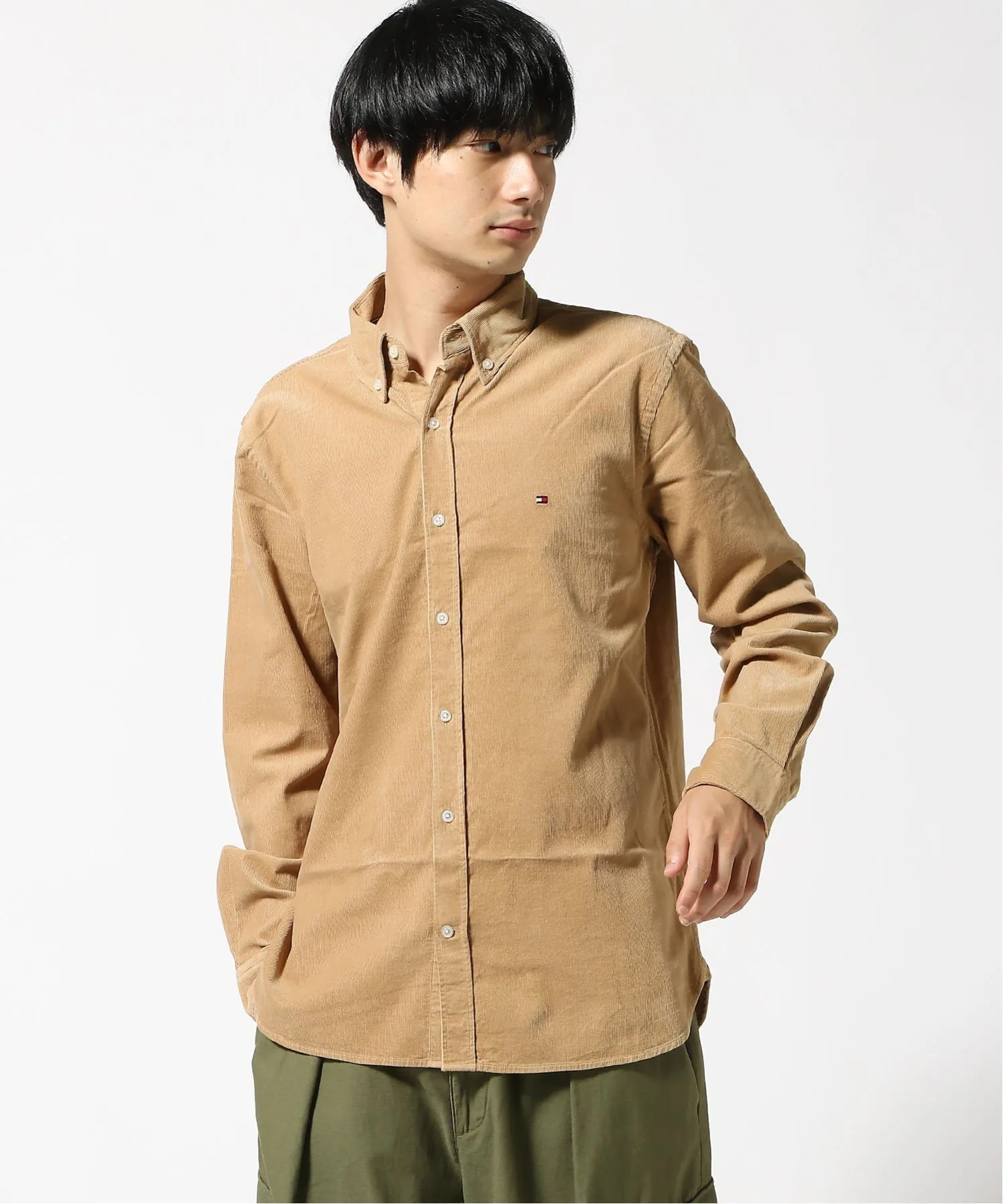 Однотонная вельветовая рубашка на пуговицах TOMMY HILFIGER, Beige RBC — фото 3