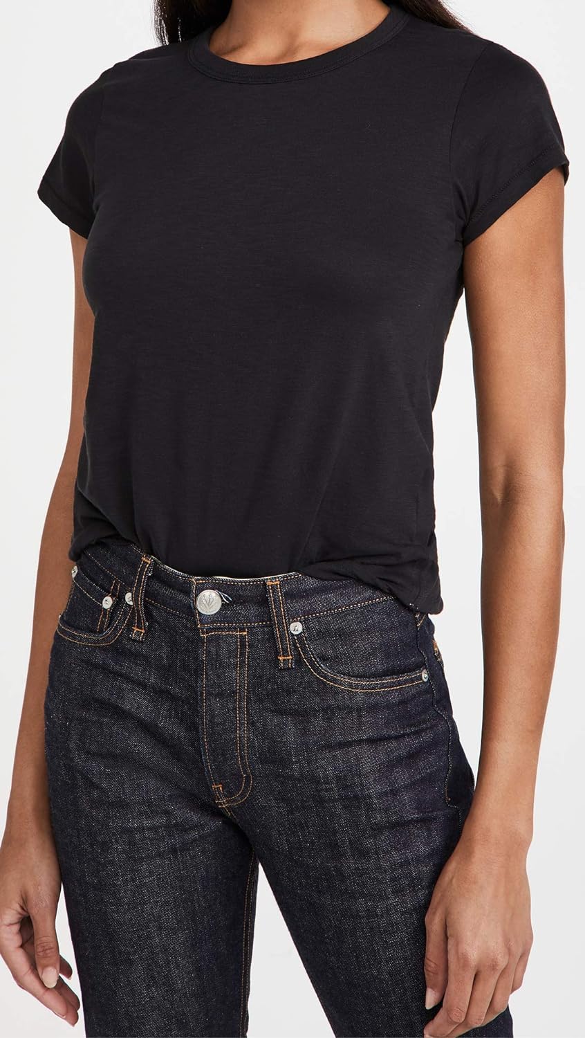 

Rag & Bone Женская футболка Slub Tee Черная футболка с коротким рукавом из хлопкового джерси
