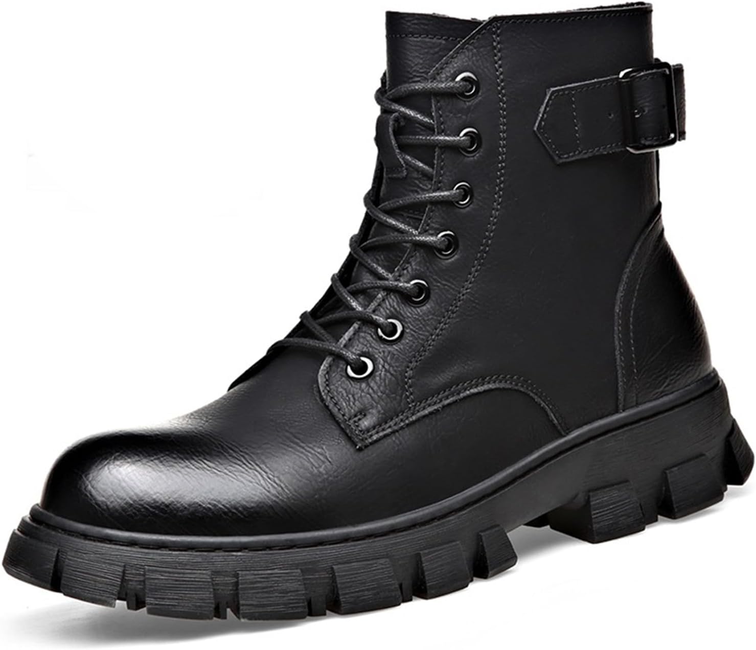 

Мужские оксфорды с боковой молнией, удобные, с круглым носком, комбинированные, на шнуровке, с низким массивным каблуком, увеличивающие рост, деловые ботинки-чукка для повседневной ходьбы Bangteuo, черный