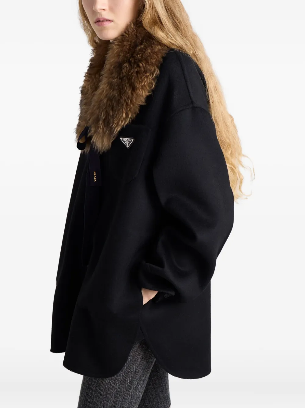 Куртка с треугольным логотипом и пуговицами Prada, черный — фото 4