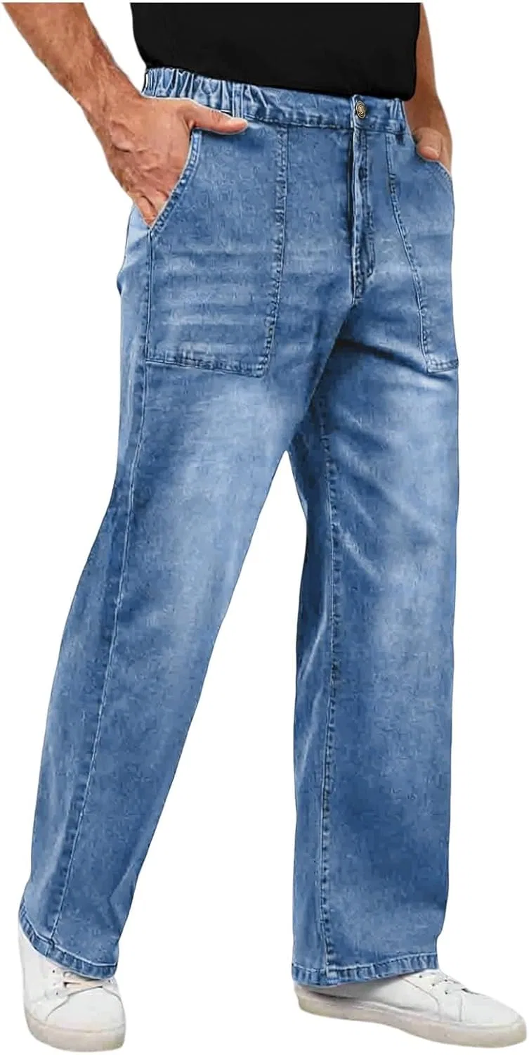 Джинсы мешковатые Men's Elastic Waist, Light Blue — фото 2
