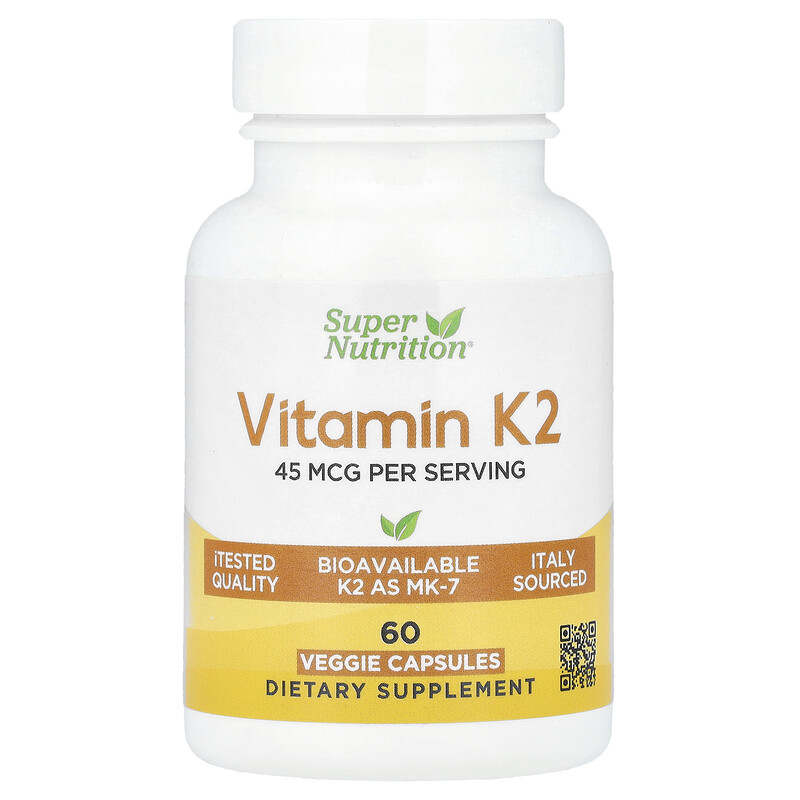 

Super Nutrition, витамин K2, 45 мкг, 60 растительных капсул