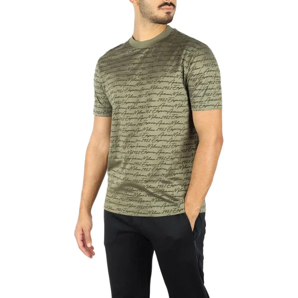 Футболка из джерси с велюровым принтом All-Over Flocked Logo EMPORIO ARMANI, Green — фото 4