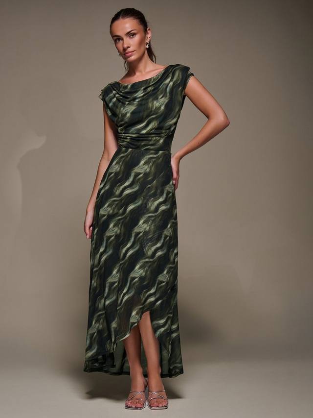 

Абстрактное платье макси с драпировкой и сеткой Jolie Moi, Khaki Abstract