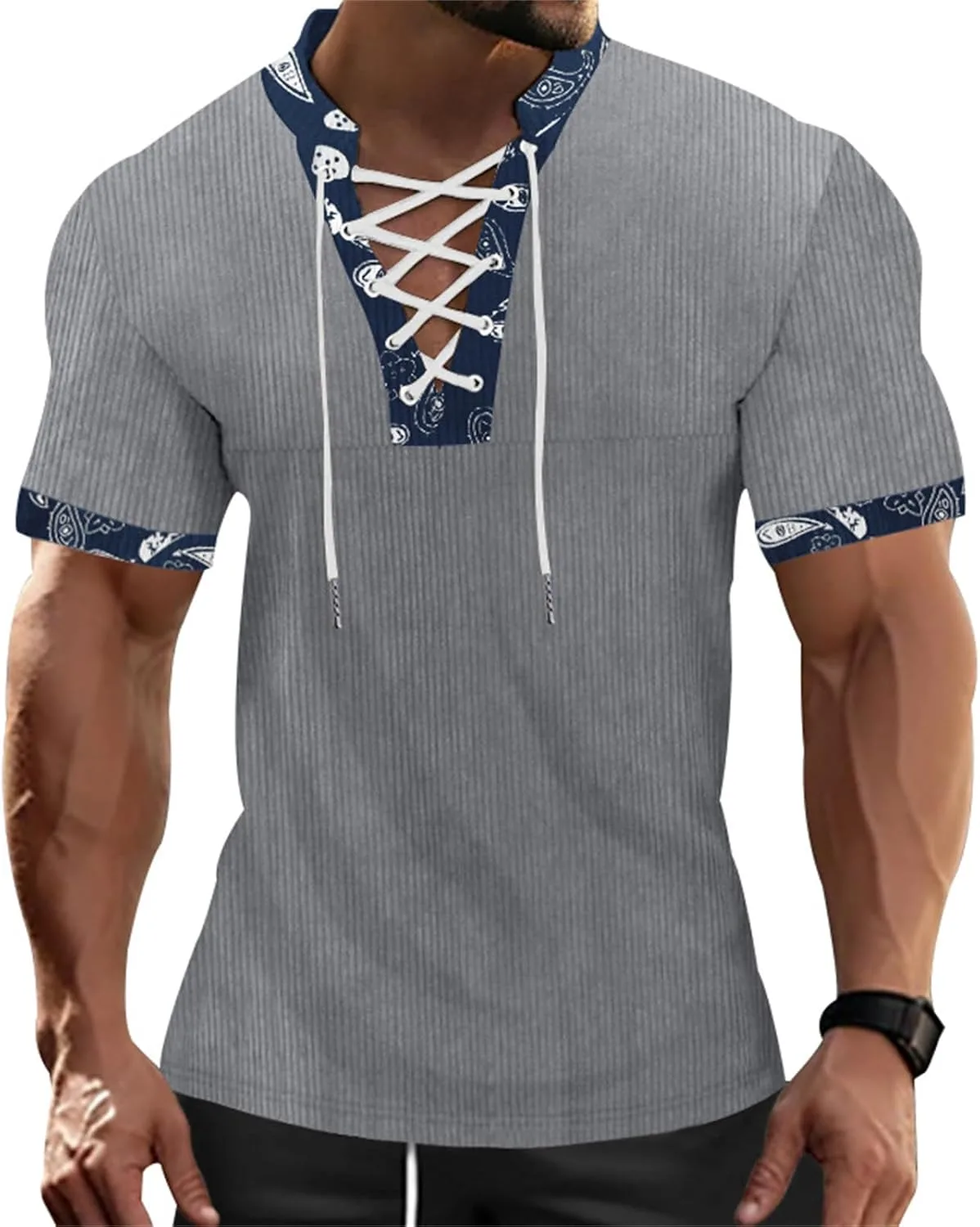 

Мужская футболка V-образным вырезом с завязками, Slim Fit Thatrich