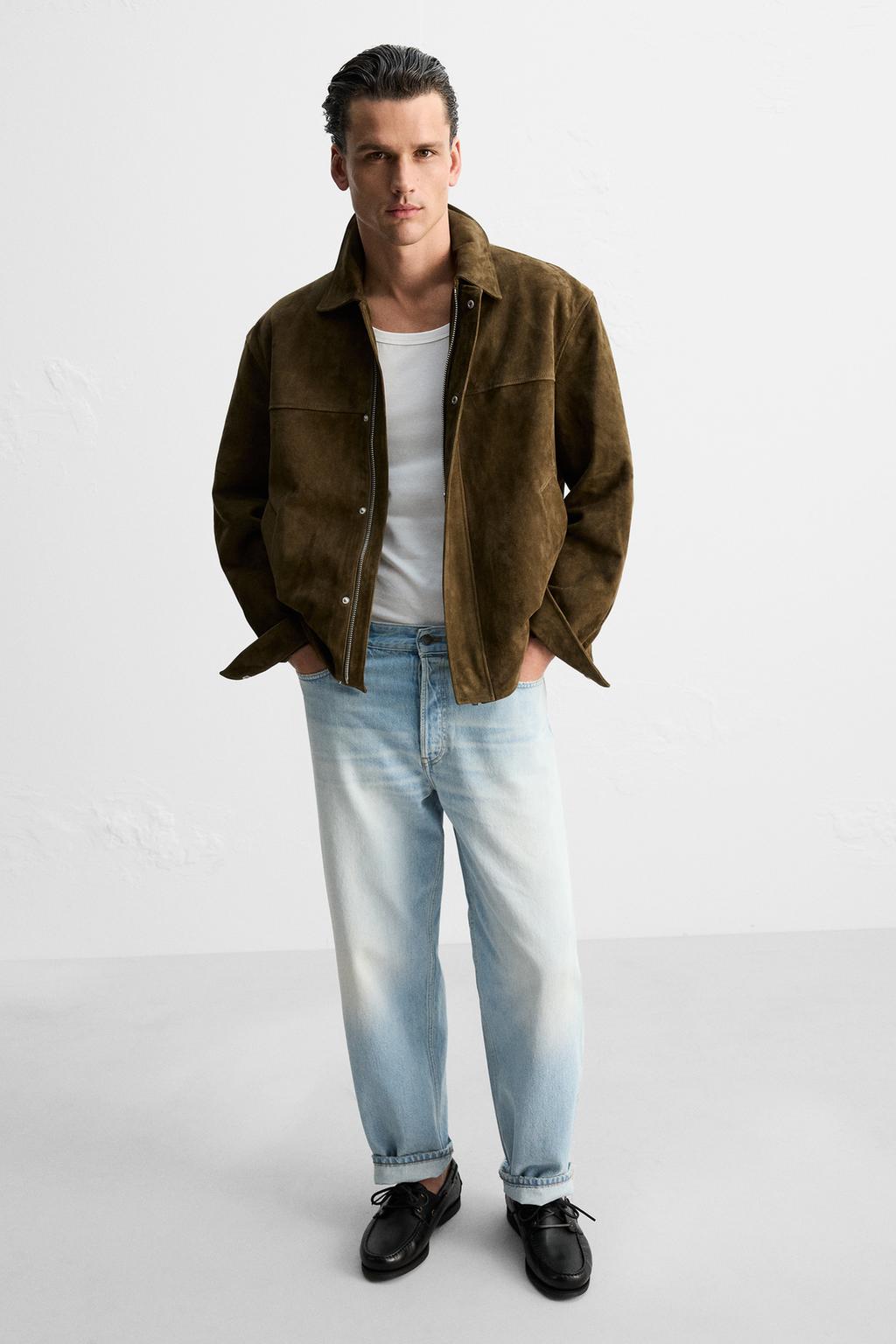 

Кожаные палубные туфли ZARA, черный