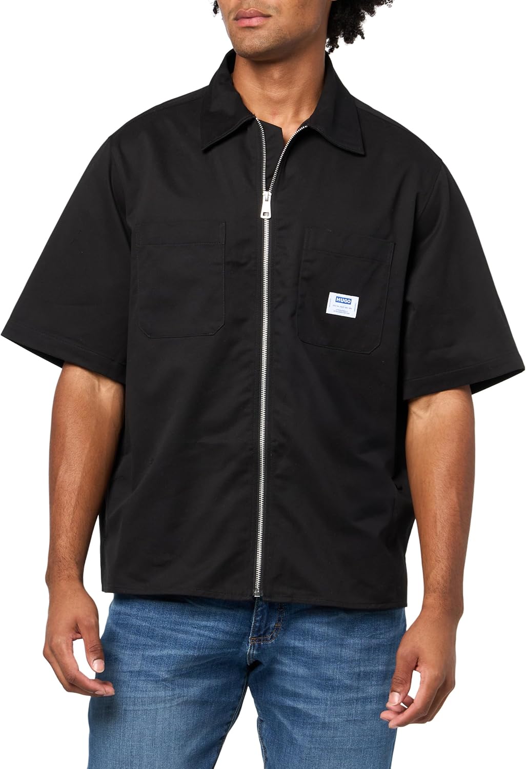 

HUGO мужская рубашка с коротким рукавом в стиле utility, Black Gloss
