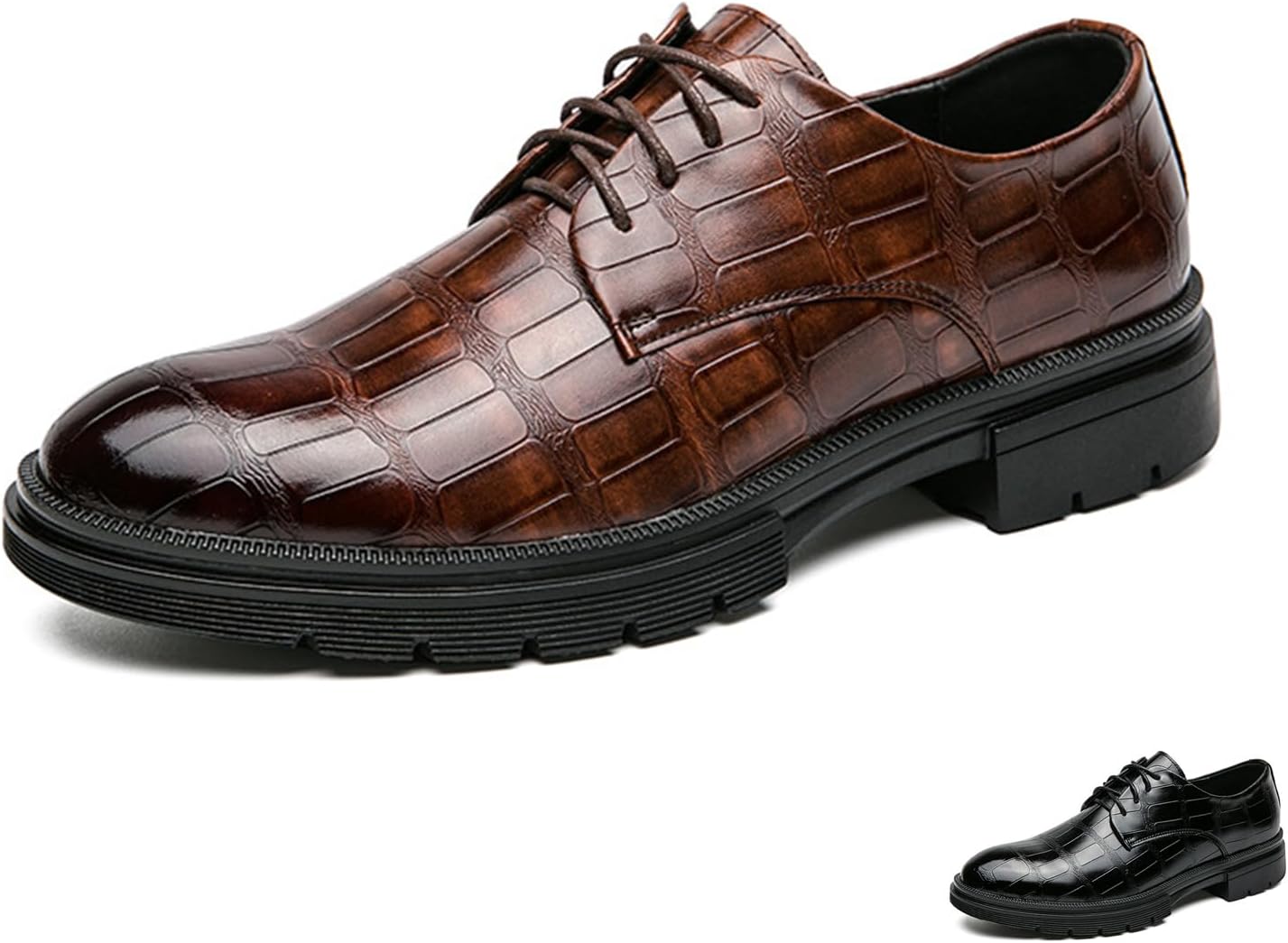

Мужские оксфорды из кожи с каменным узором с шнуровкой, модные классические туфли на низком ходу, противоскользящие, роскошные деловые формальные дерби Zeberfi, коричневый
