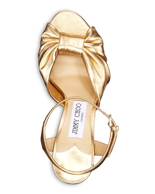 Женские босоножки на высоком каблуке из кожи металлик Heloise 120 на платформе Jimmy Choo, цвет Gold — фото 3