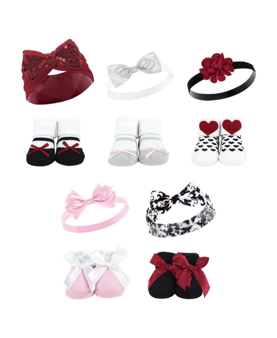 

Набор из 10 аксессуаров: повязки на голову и носки Hudson Baby, Pink gray red sequin