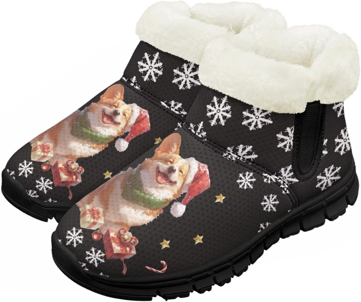 

Детские зимние ботинки для девочек и мальчиков, водонепроницаемые, с противоскользящей подошвой, утепленные мехом, для улицы, зимние кроссовки для маленьких и больших детей Chririnla, Christmas Corgi