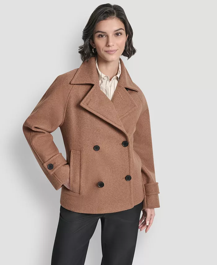 

Миниатюрное короткое двубортное пальто с воротником DKNY, коричневый