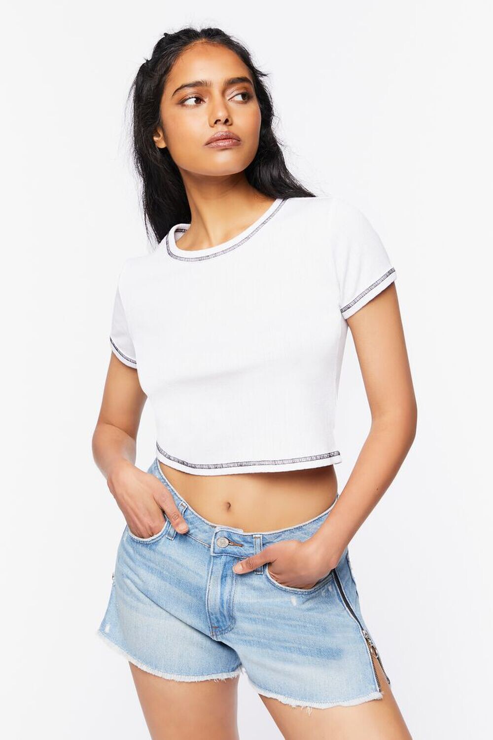 

Джинсовые шорты с потертой отделкой на молнии Forever 21, деним