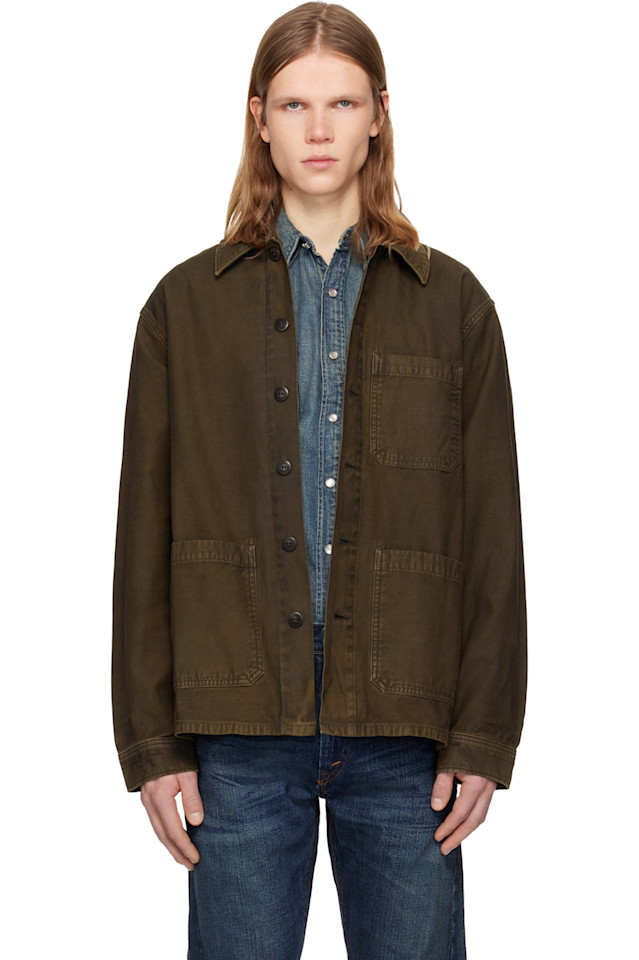 

Rrl Коричневая рубашка-накидка из сатина с обратной стороны