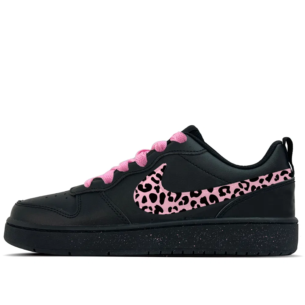Кроссовки для скейтбординга Nike Court Borough Pink Leopard Heart Leather Low Top Black