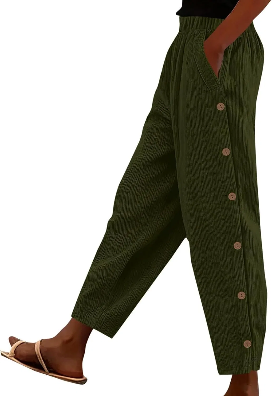 Женские брюки из вельвета Casual Wide Leg в стиле Treetop с эластичным поясом и комфортной посадкой Palazzo для повседневной носки Generic, зеленый