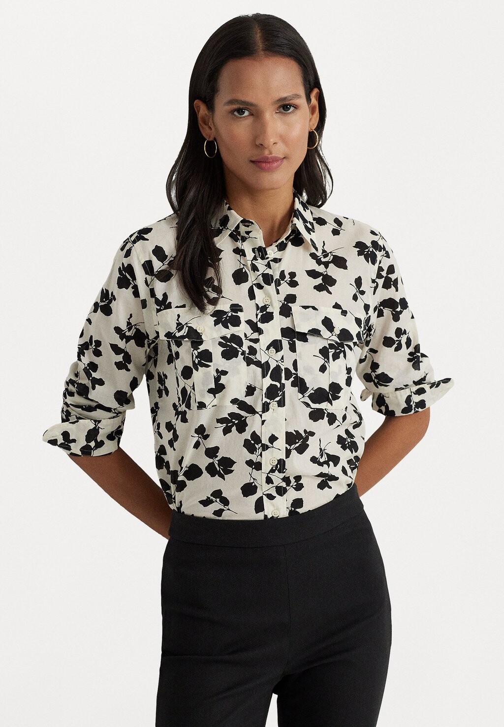 

Блузка-рубашка COURTENAY LONG SLEEVE BUTTON FRONT SHIRT Lauren Ralph Lauren, цвет cream/black