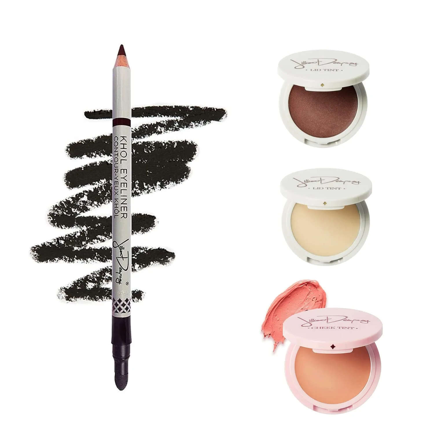 Набор Jillian Dempsey The Smoky Eye: карандаш для глаз Khôl в цвете Jet Black, тени для век Lid Tint в цвете Bronze, тени для век Lid Tint в цвете Dew и румяна Cheek Tint в цвете Petal, red
