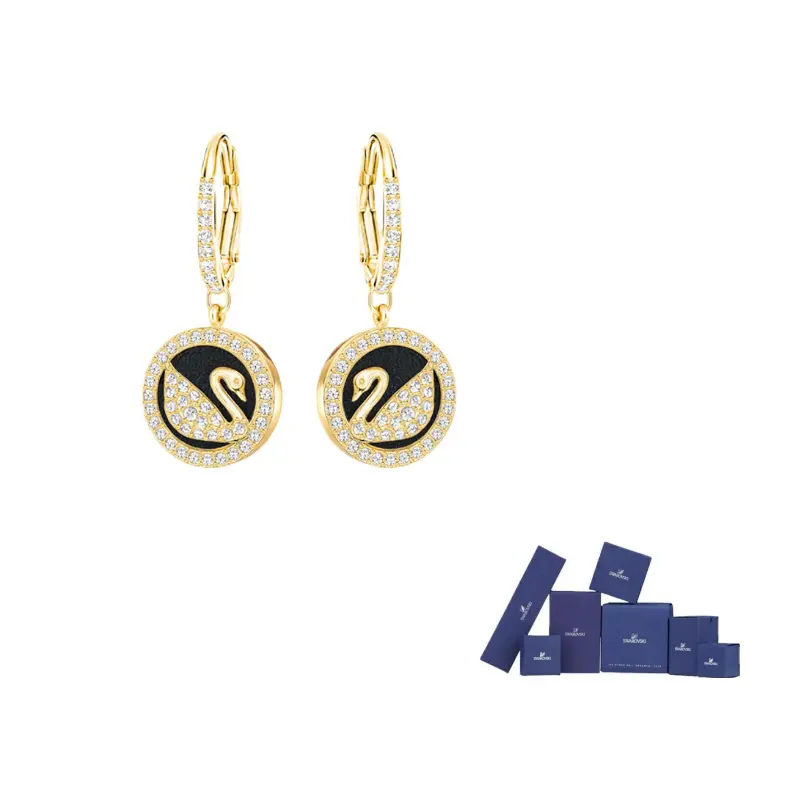 

Кожаные серьги-лебеди с искусственными кристаллами women's gold Swarovski, золотой