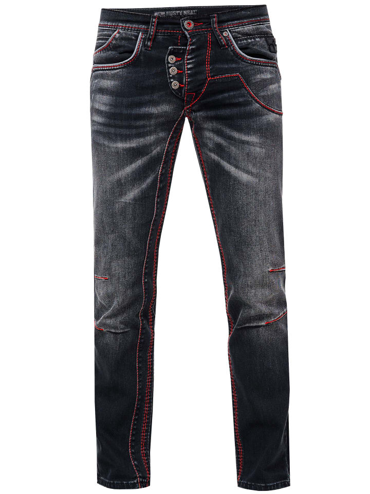 

Джинсы "RUBEN" черные с неоново-красной декоративной строчкой черного цвета Rusty Neal