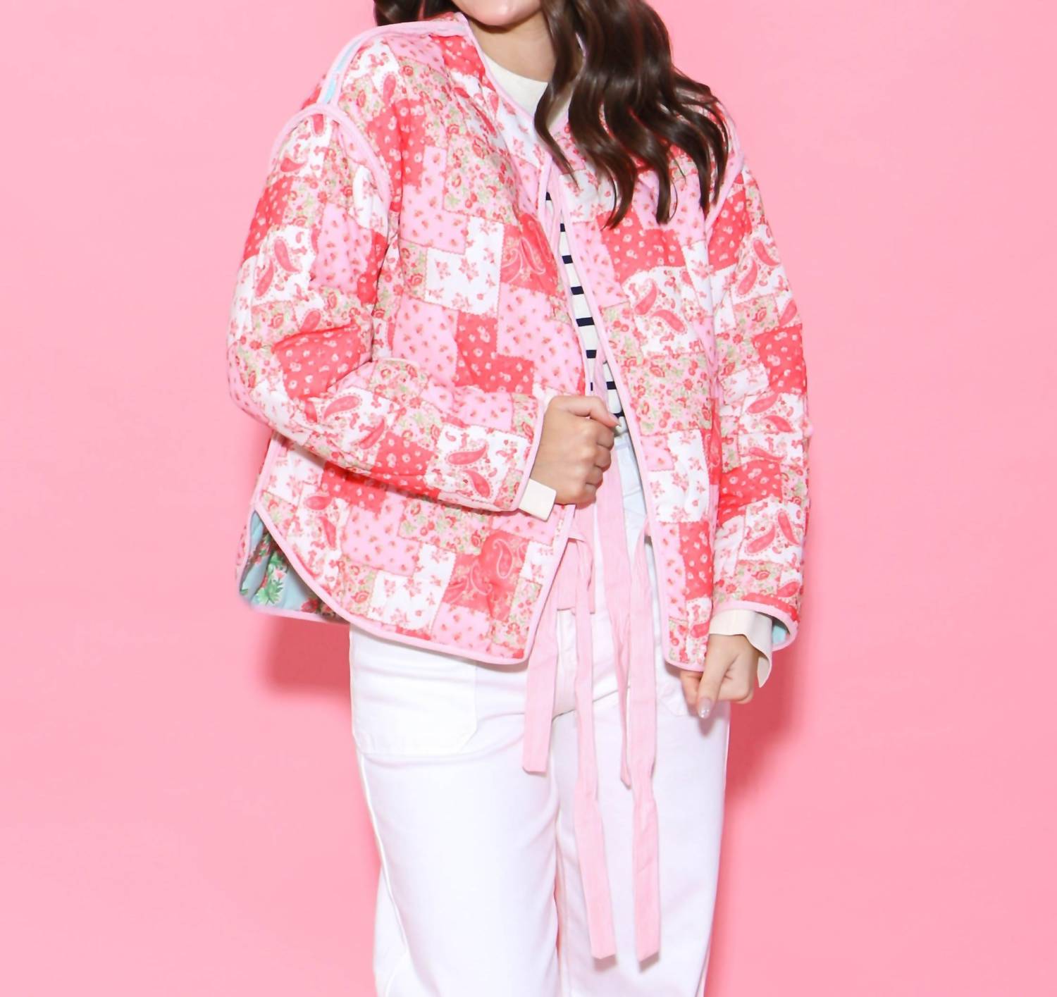 

Реверсивная стеганая куртка из хлопка с принтом и бантами в мультиколоре Peach Love