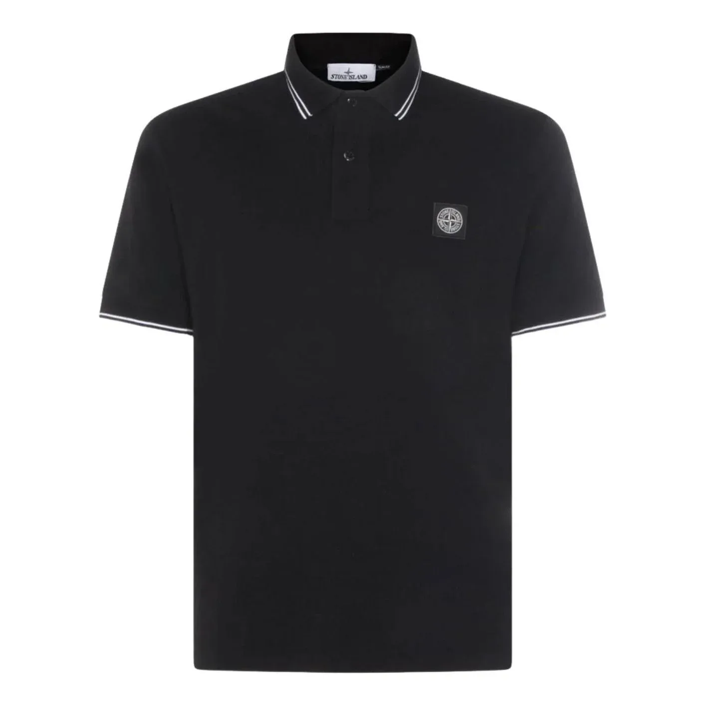 Футболка-поло STONE ISLAND 2200010 приталенного кроя с нашивкой в виде компаса, цвет «черный»