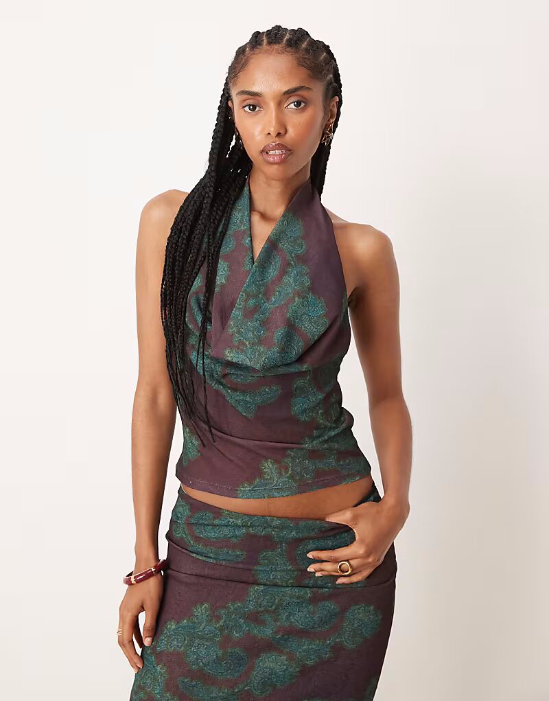 

Топ с сетчатым принтом и узором пейсли коричневого цвета Asos Design