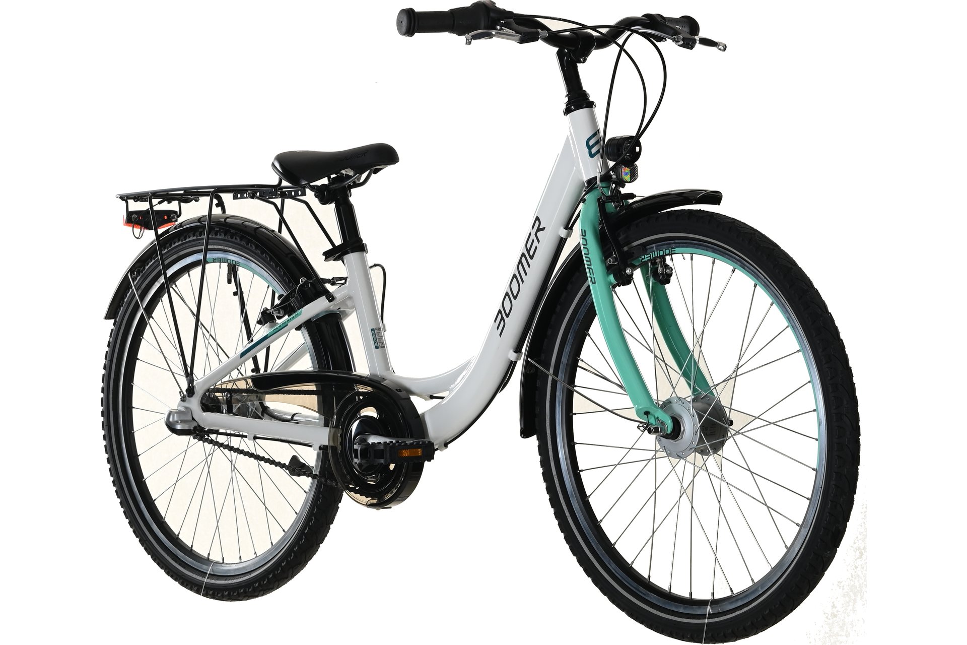 Детский велосипед Boomer CITY 24 N3 - 24 дюймов - Tiefeinsteiger - 2024, цвет Weiß|white/light turquoise/blue — фото 2