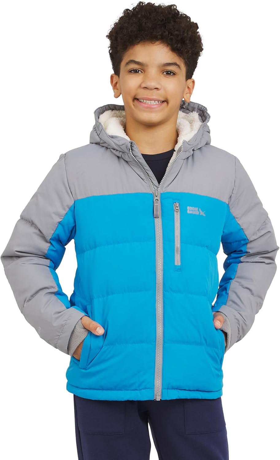 

Классический утепленный пуховик Eddie Bauer для мальчиков с капюшоном и подкладкой из искусственного меха, Swedish Blue