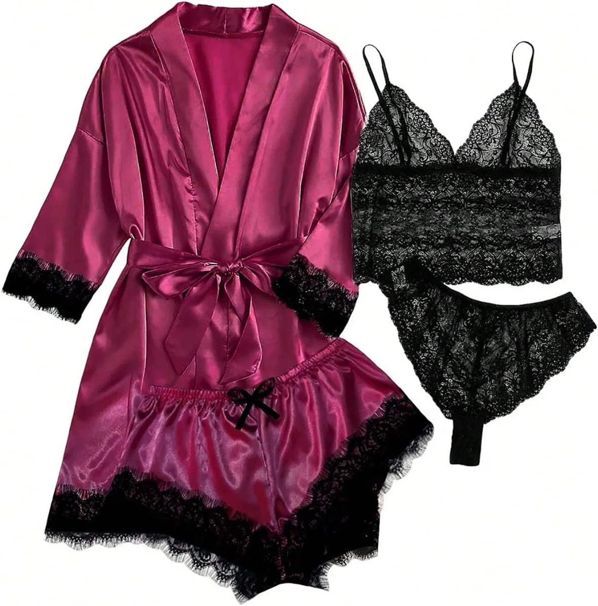Комплект пижамы и халата, сатин, Hot Pink