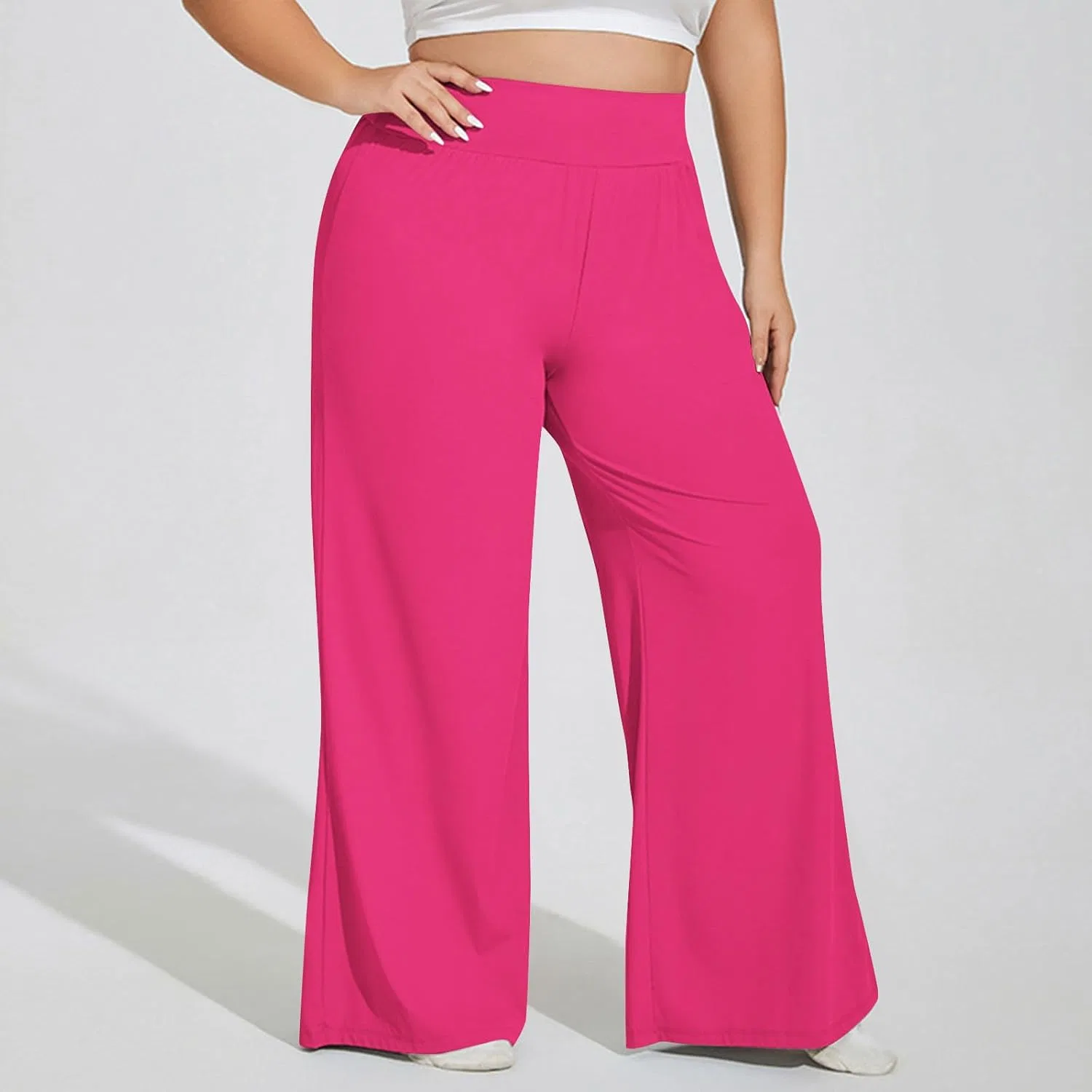 Спортивные брюки женские, широкие, с высокой посадкой, Hot Pink — фото 2