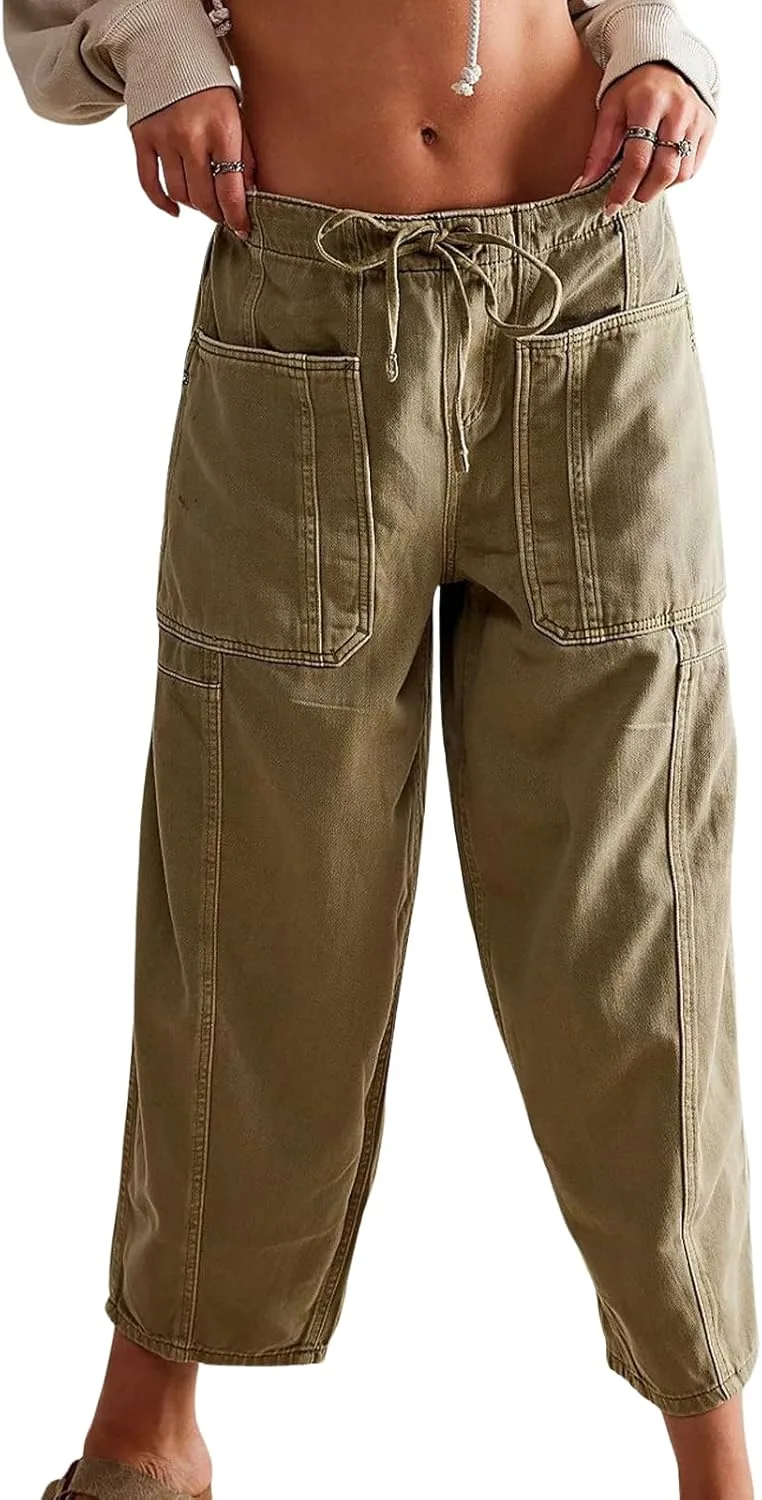 

Женские джинсы Casual Stretch с широкими штанинами и эластичным поясом Leyoutx