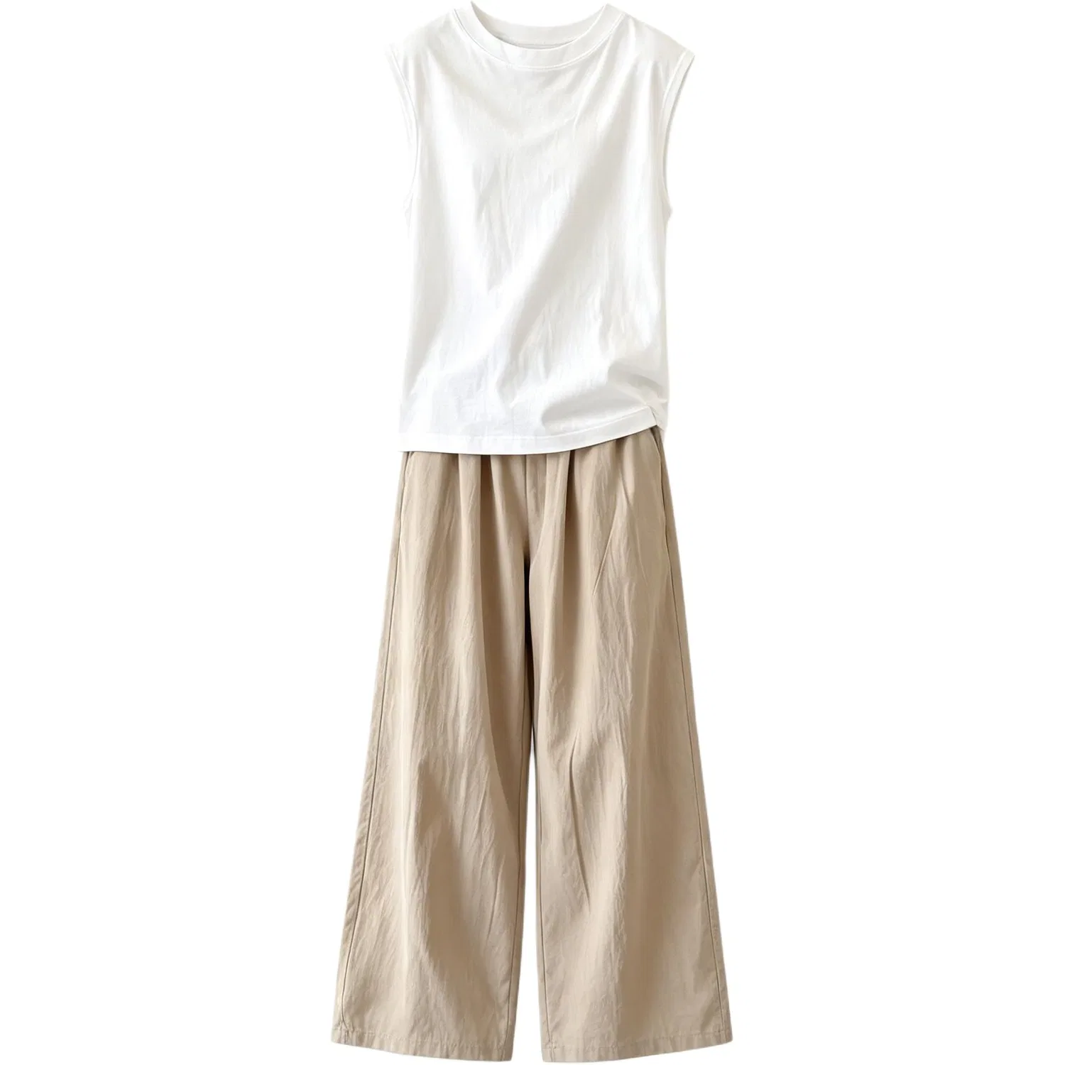 Детская спортивная одежда casual с круглым вырезом, тонкая, нестрейч Disney, White T-Shirt+Khaki Pants