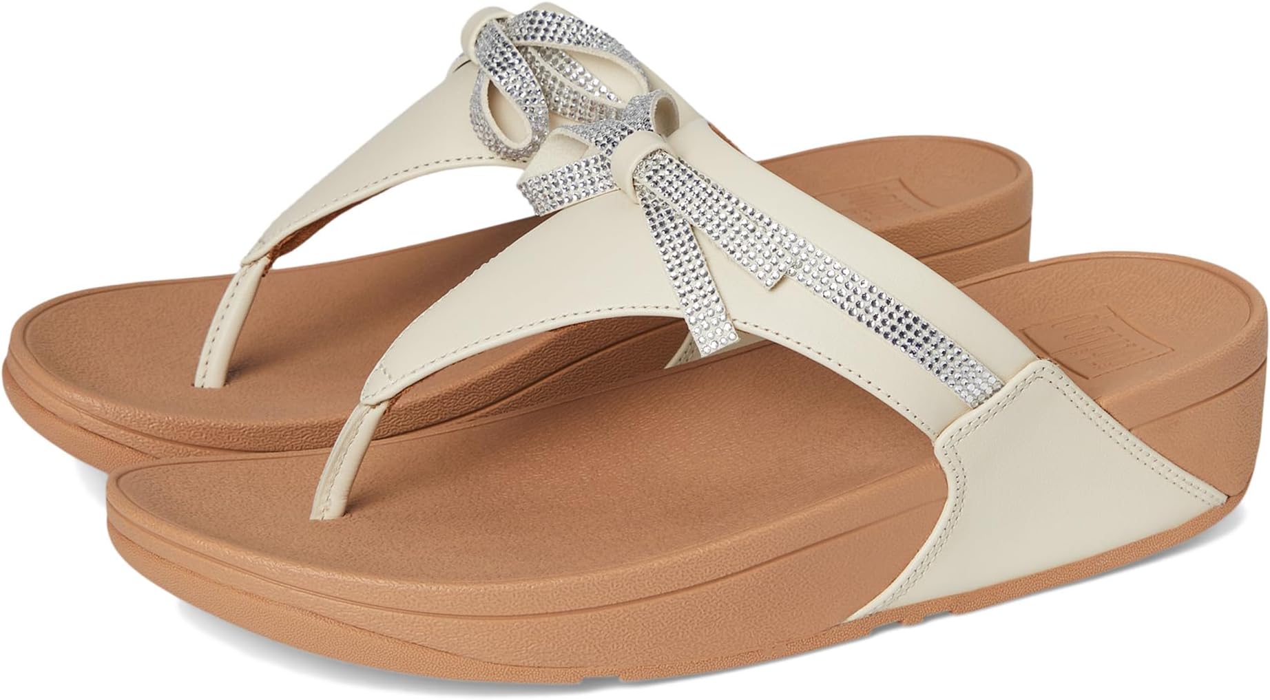 Женские сандалии Lulu Glitz-Bow из кожи с перекладиной на носке FitFlop, Paris Beige