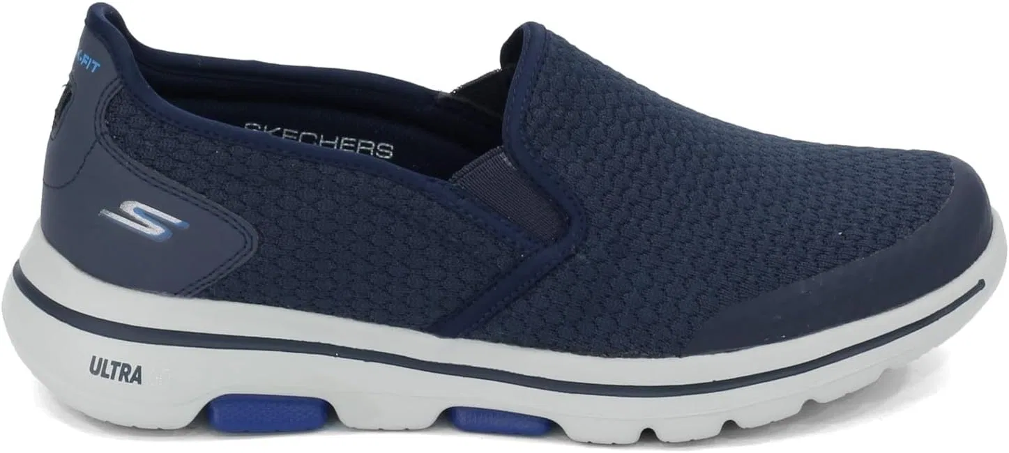 Мужские слипоны Skechers Go Walk 5 Apprize, Navy Textile Synthetic White Trim — фото 4
