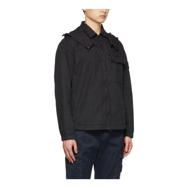 

Куртка cotton 1 pocket hooded overshirt 'black' Stone Island, черный