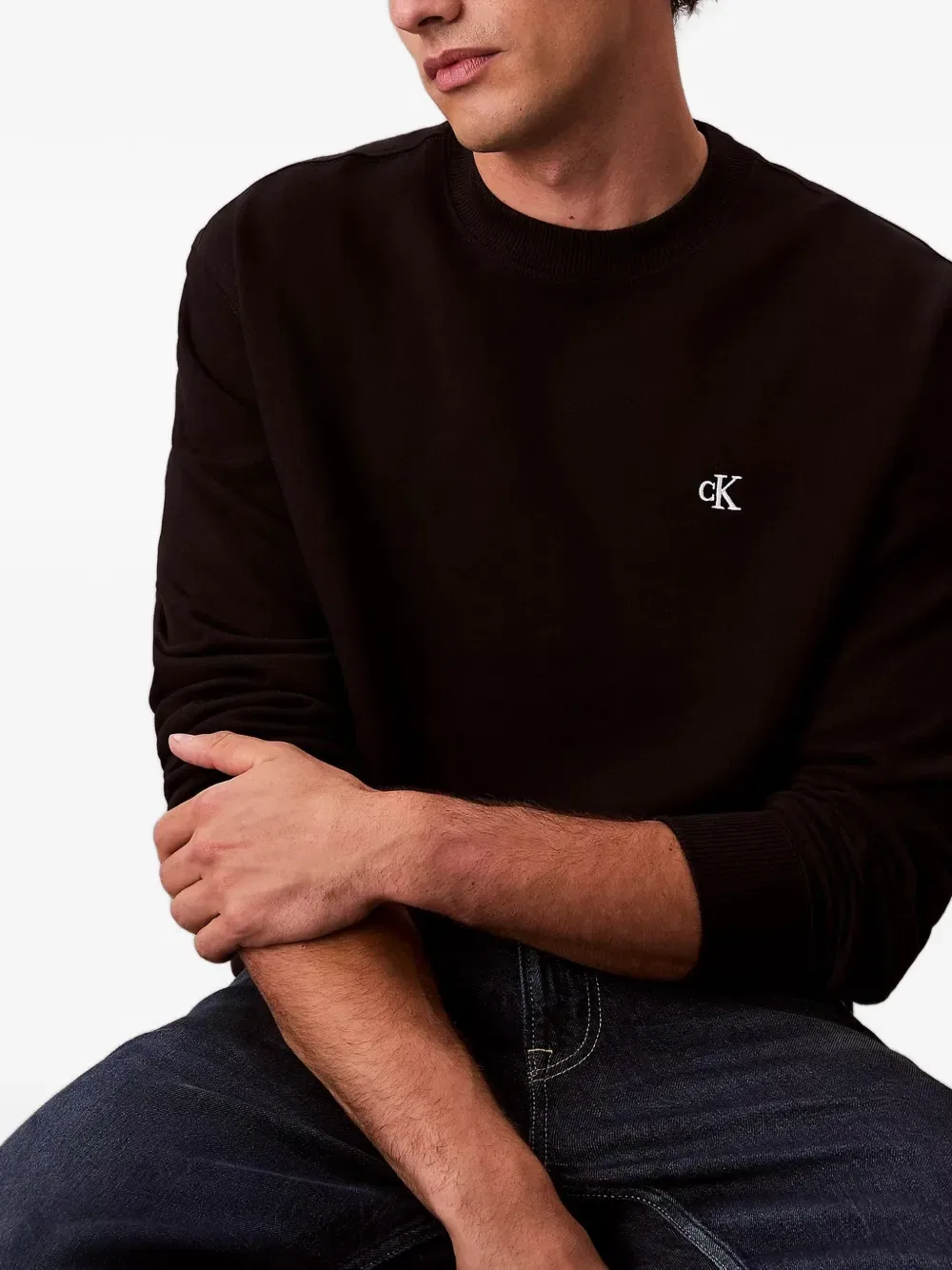 Толстовка с круглым вырезом и вышивкой логотипа Calvin Klein, черный — фото 4