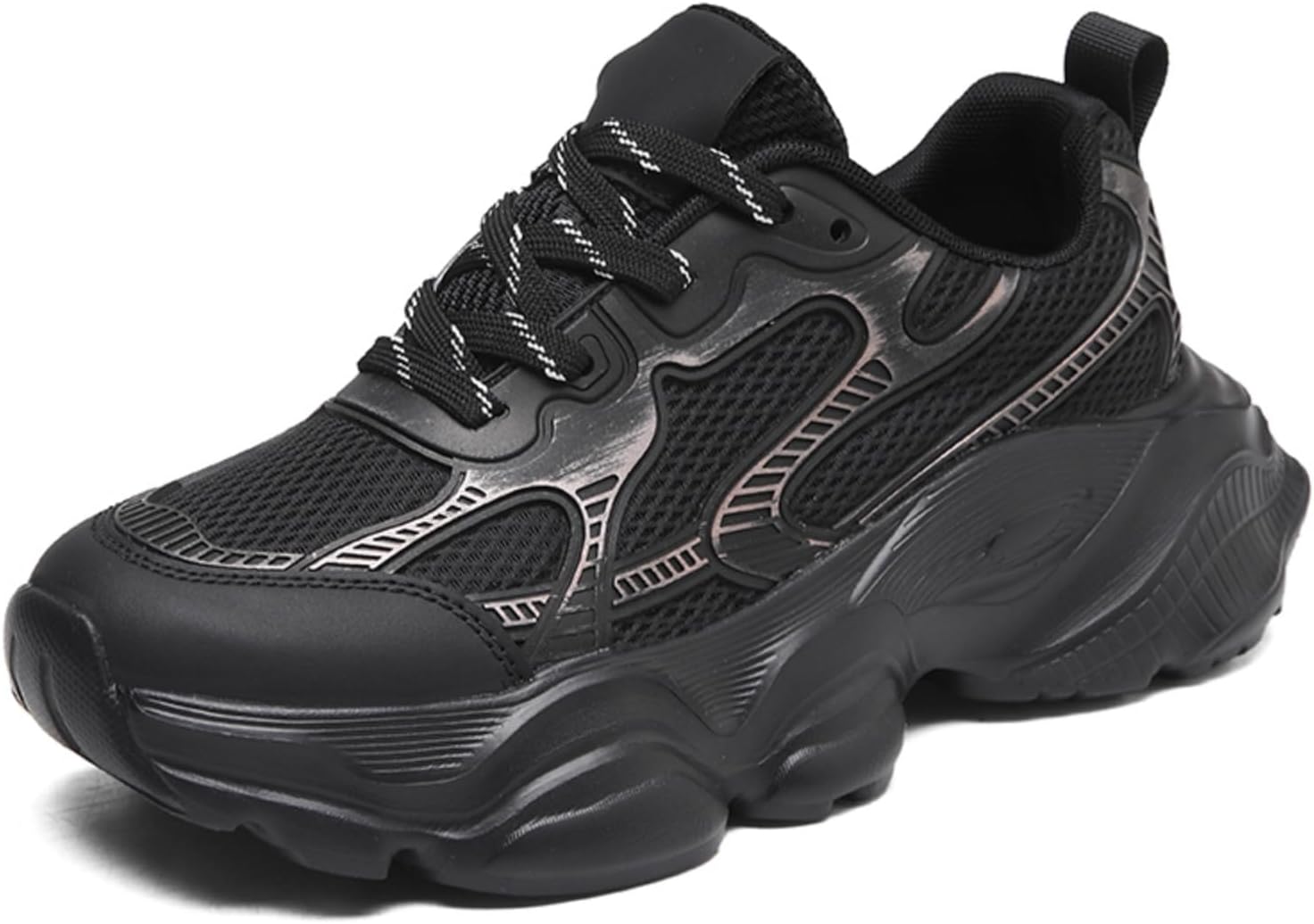 

Мужские кроссовки Boaobaihuo с дышащей сеткой, шнуровкой и массивной подошвой, повседневные мягкие нескользящие спортивные обувь для прогулок, тенниса и бега, черный