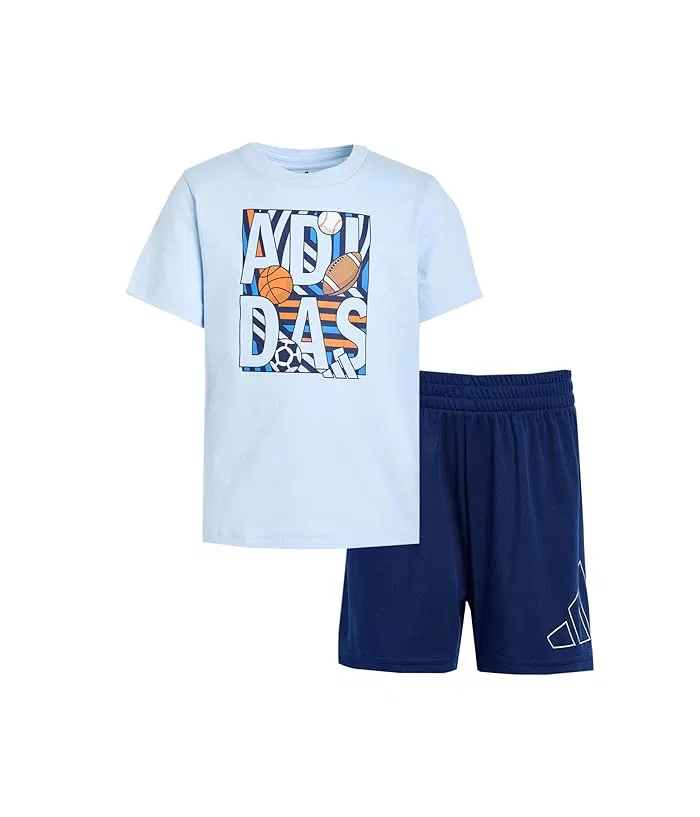 Детский комплект из футболки и шорт хлопок Essential Cotton Graphic Tee Shorts Set Adidas Kids, Black