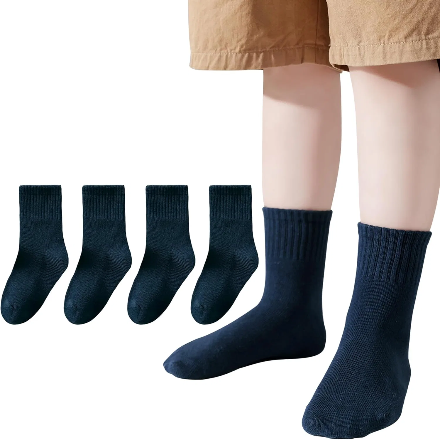 Детские школьные носки JORMATT для мальчиков и девочек, хлопковые спортивные носки без швов, унисекс, 4 пары, 4 Pairs, Navy