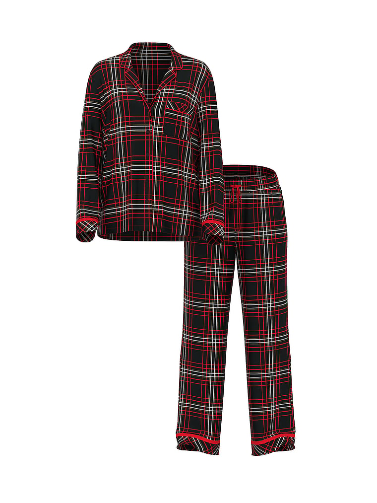 Длинный пижамный комплект из фланели Victoria'S Secret, signature flannel black/vs white/red yd plaid — фото 3
