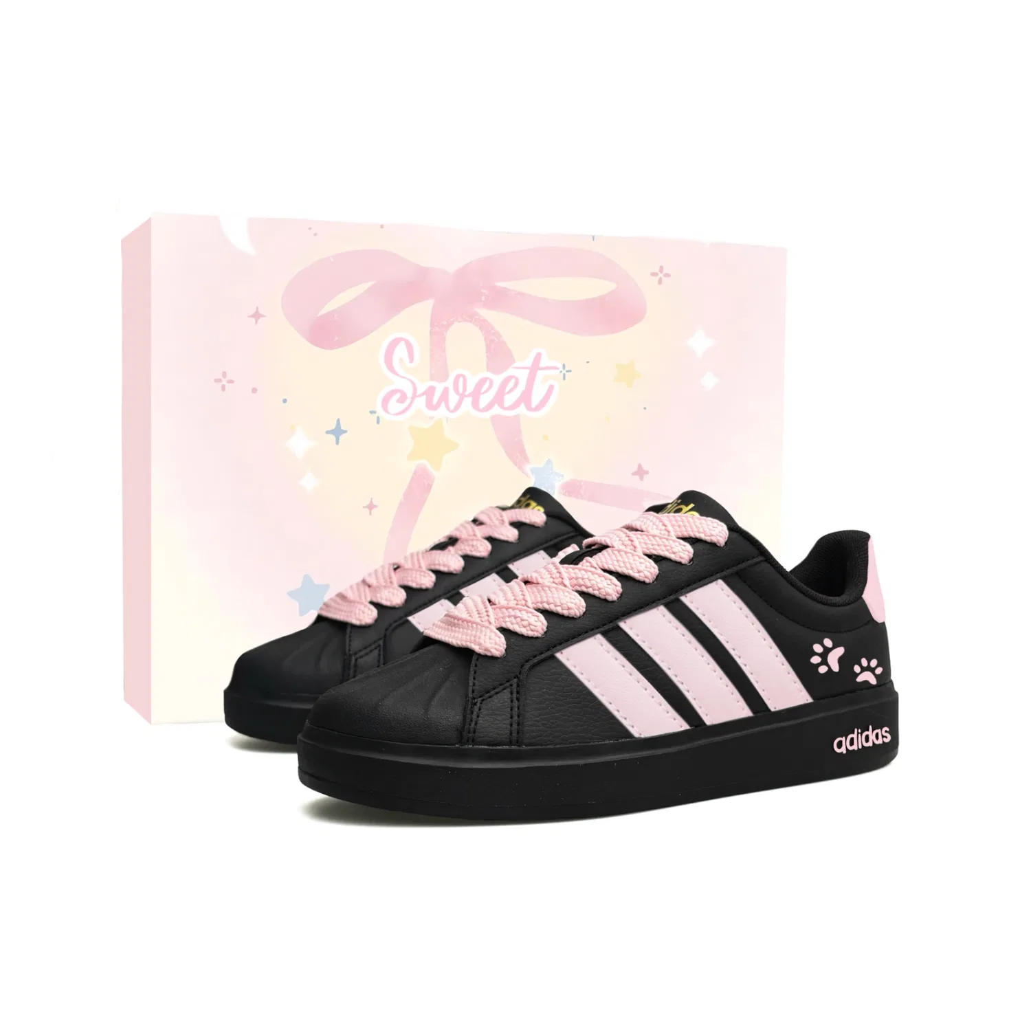 Кроссовки для скейтбординга детские Adidas Street Talk Leather черно-розовые