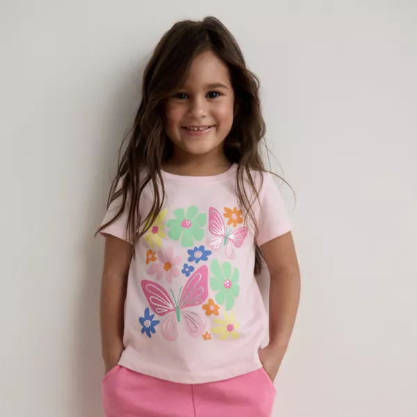 

Футболка с принтом для девочки с коротким рукавом Jumping Beans, цвет pink butterfly flower