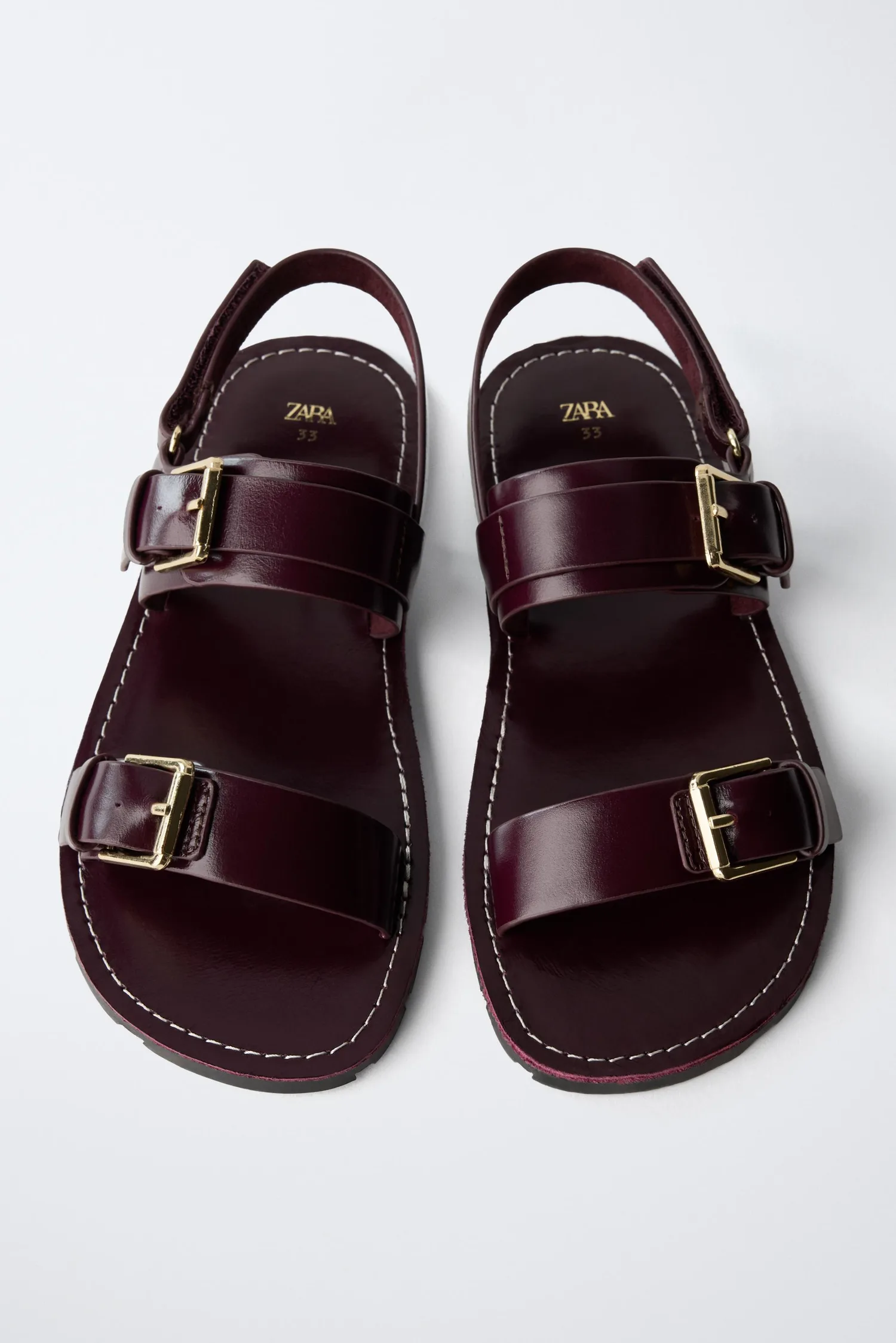 Кожаные сандалии с пряжками Zara, бордовый — фото 4