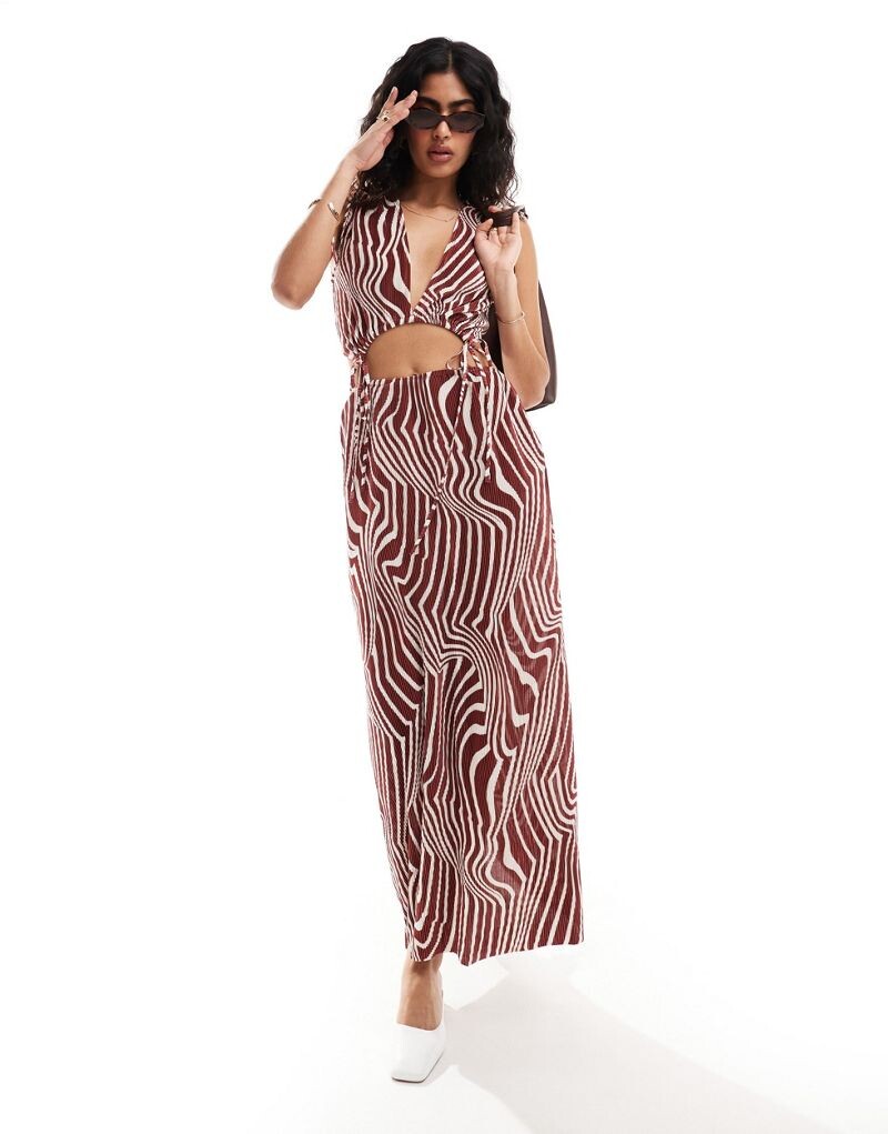 

Бордовый плиссированный галстук с вырезом на талии ASOS DESIGN с зебровым принтом