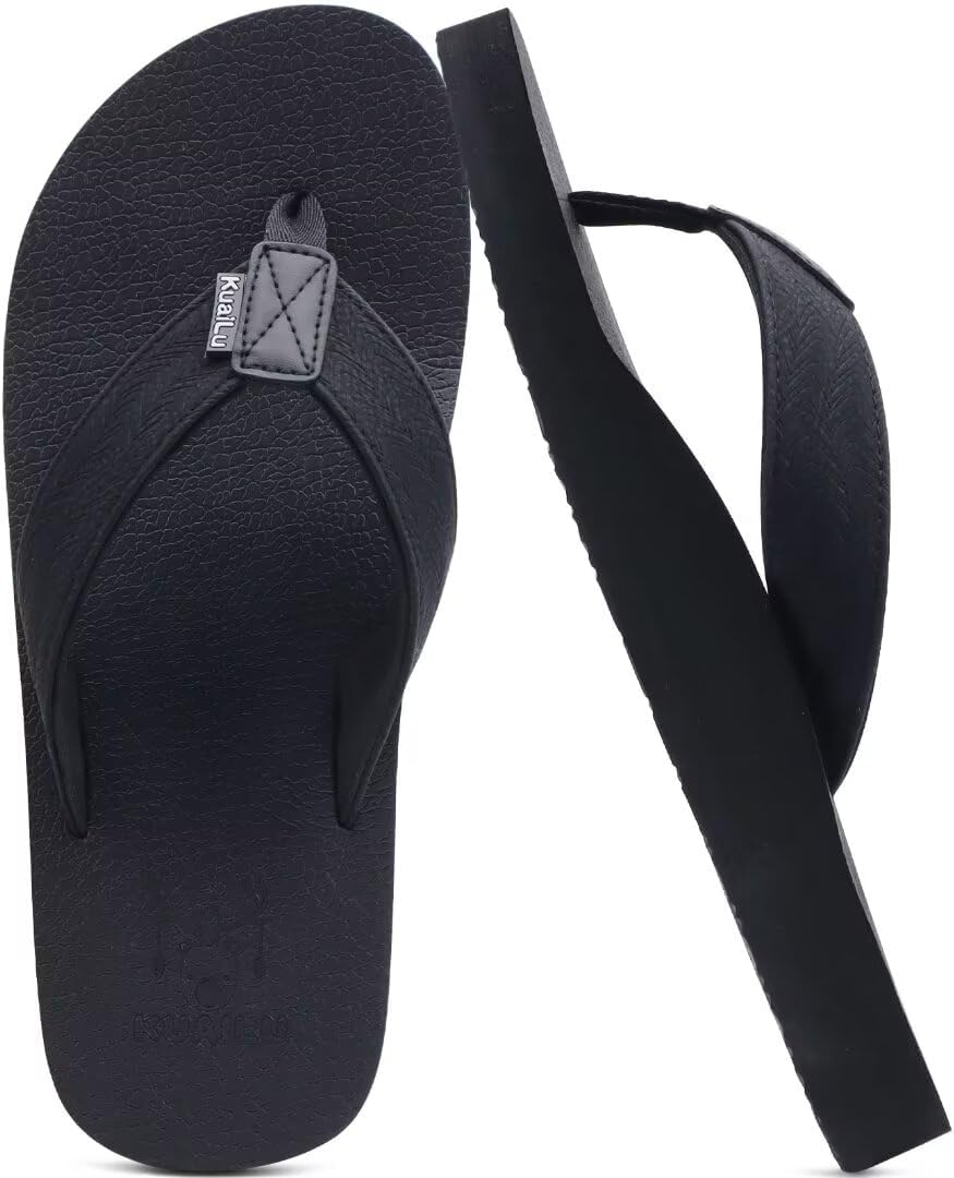 

Мужские шлепанцы KuaiLu для йоги из кожзама с поддержкой свода стопы, удобной амортизирующей подошвой, для ходьбы, сандалии-вьетнамки без застежек для дома и улицы, черный/угольный