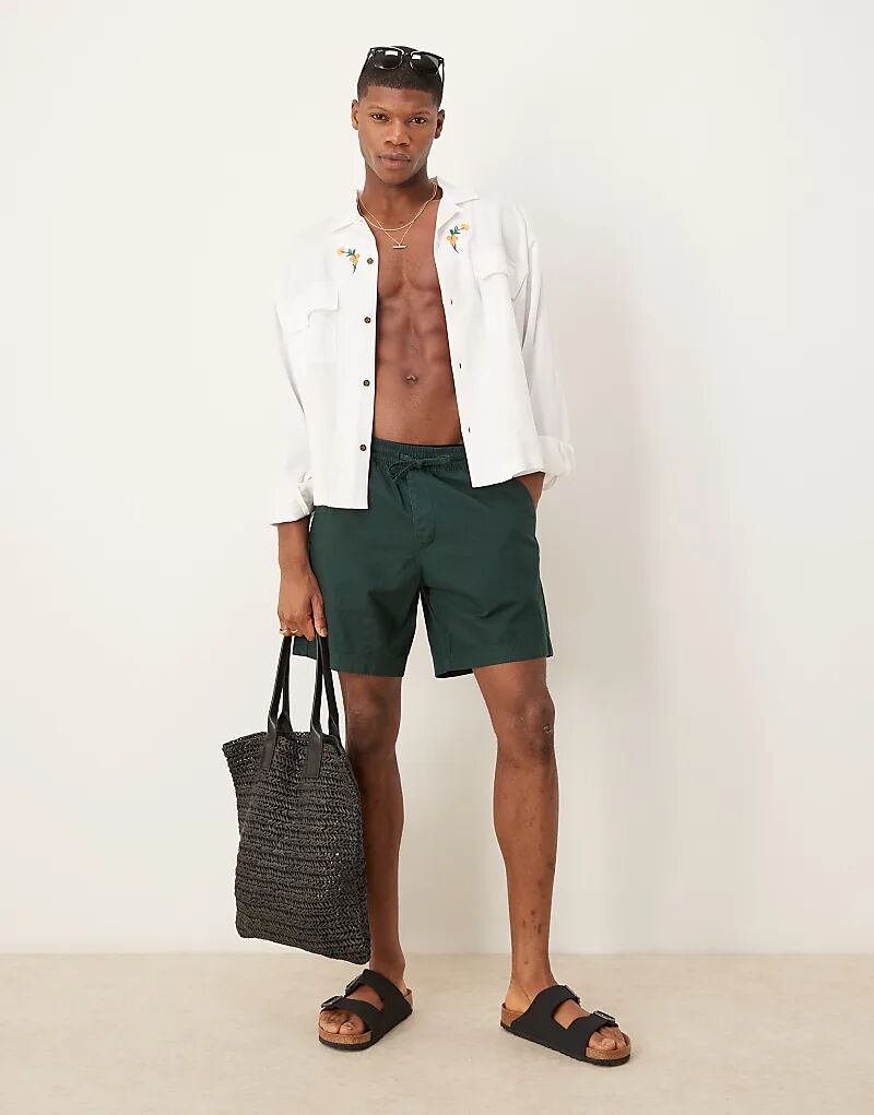 

6-Дюймовые льняные шорты Abercrombie & Fitch с завязками зеленого цвета