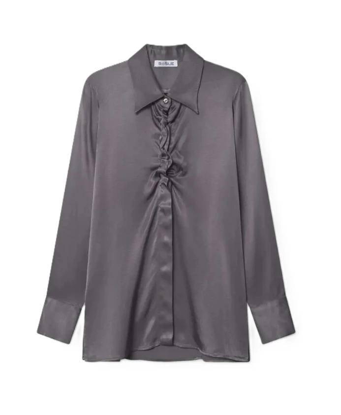 

Блестящая блузка Ella со сборками на вырезе горловины Sosue, серый