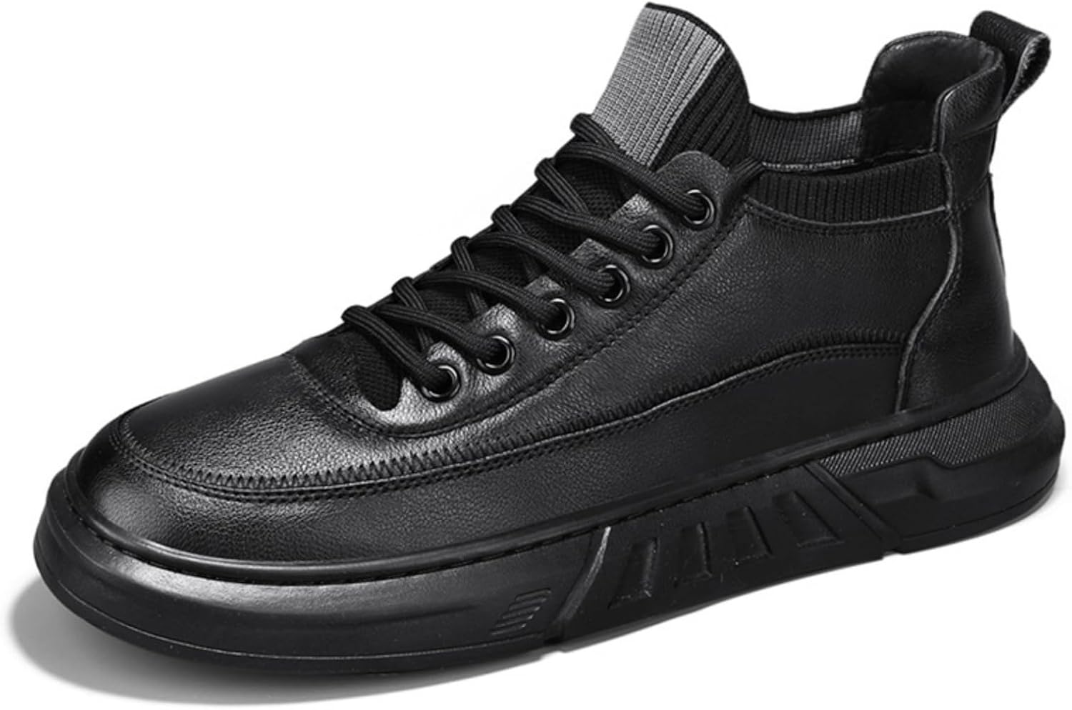 

Мужские высокие спортивные кроссовки из черной кожи с эластичным воротником Kelibasi, черный